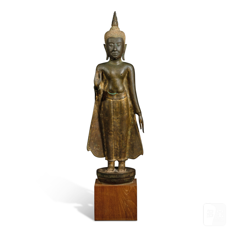 A large gilt-bronze standing figure of Buddha Shakyamuni, Thailand, Ayutthaya, 15th century